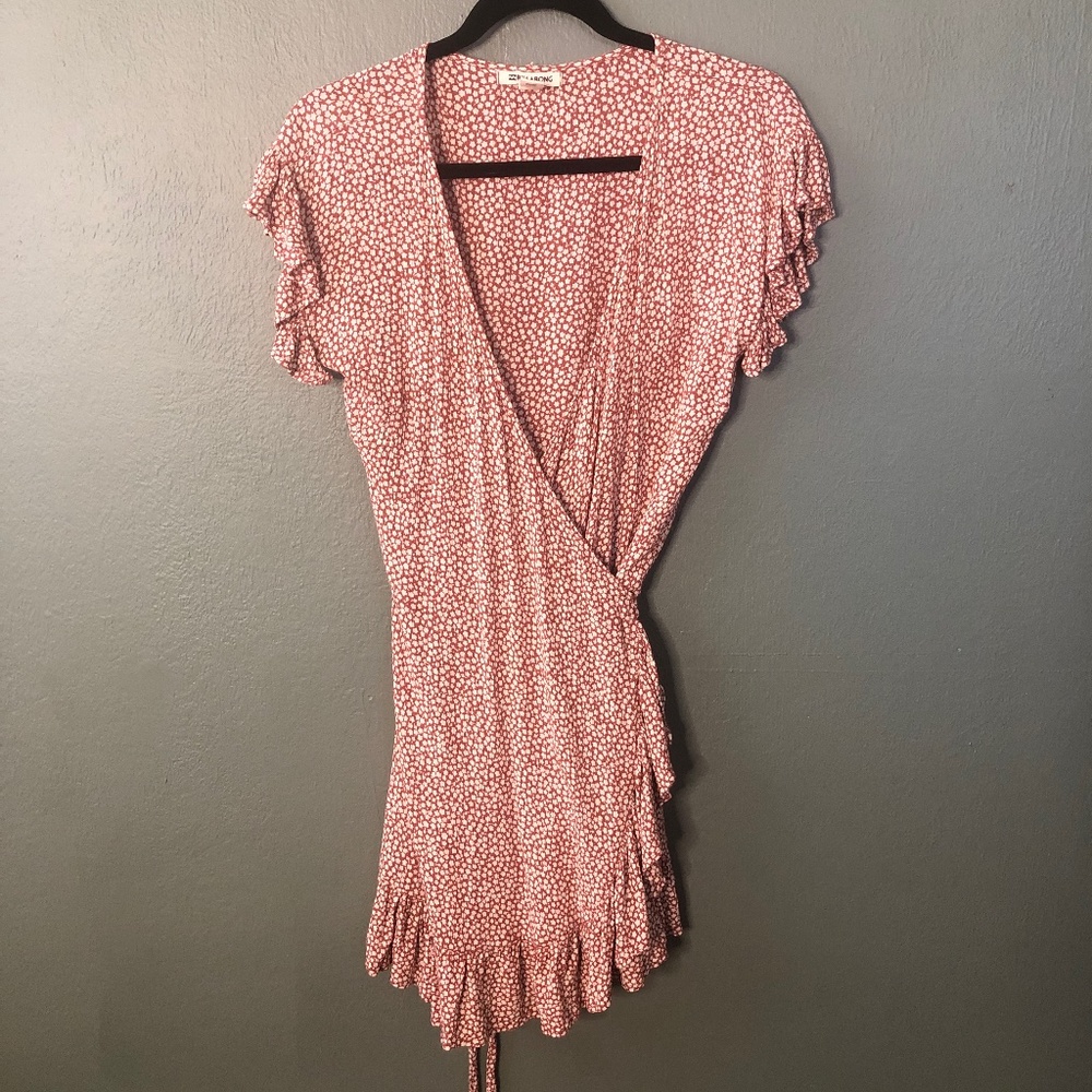 Wrap & Roll Floral Ruffle Wrap minidress